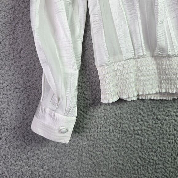 Philippe Marques White Studded Pleated Blouse 10 Long Sleeve USA - Picture 11 of 12